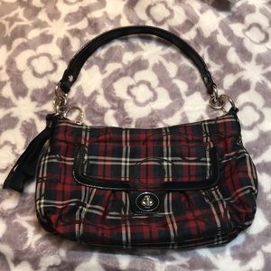 Coach burgundy and navy plaid purse